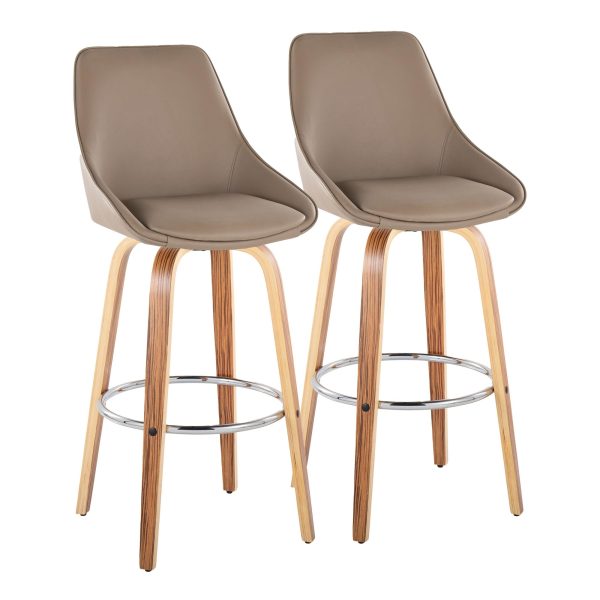 Diana 30 Zebra Wood Brown Faux Leather Barstools Set of 2 2