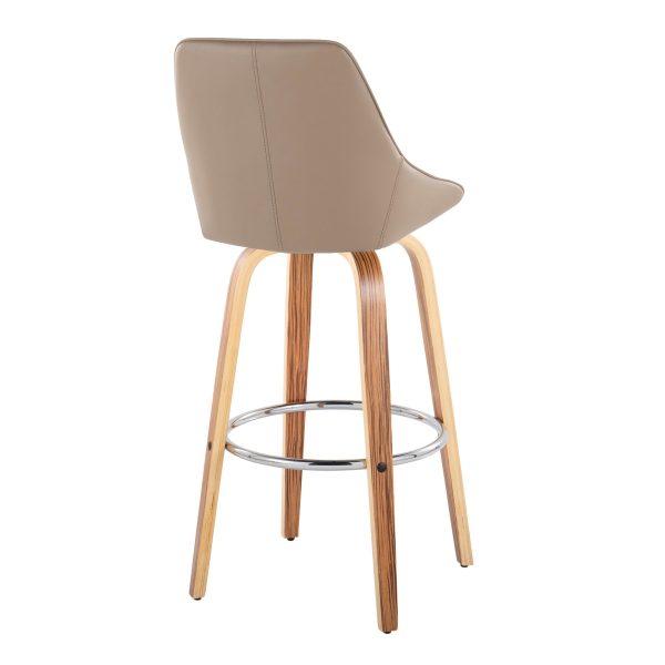 Diana 30 Zebra Wood Brown Faux Leather Barstools Set of 2 5