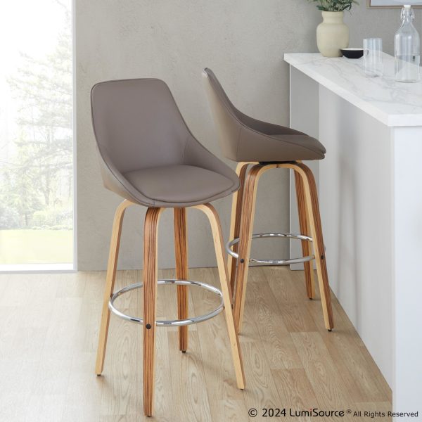 Diana 30 Zebra Wood Brown Faux Leather Barstools Set of 2