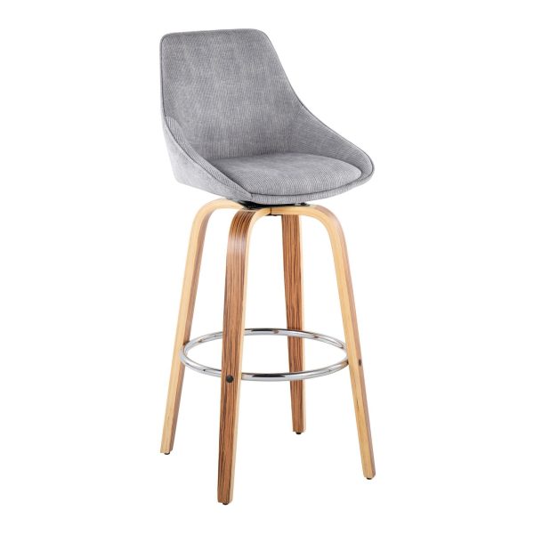 Diana 30 Zebra Wood Grey Corduroy Contemporary Barstools Set of 2 3