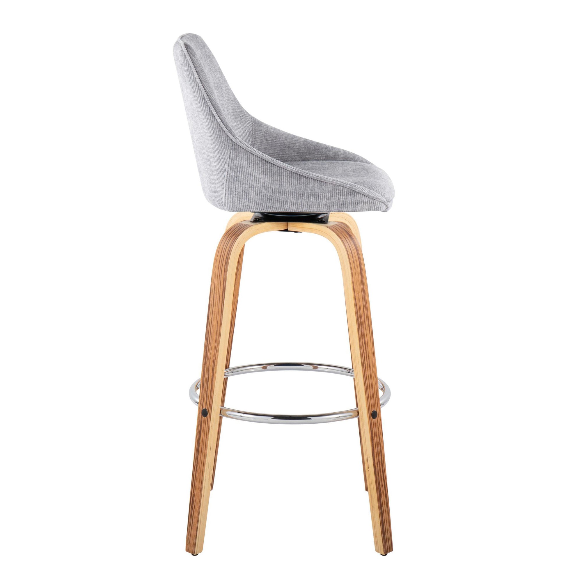 Diana 30 Zebra Wood Grey Corduroy Contemporary Barstools (Set of 2) 5 Diana 30 Zebra Wood Grey Corduroy Contemporary Barstools (Set of 2) - Image 5