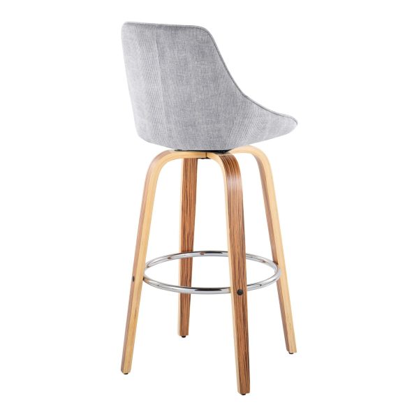 Diana 30 Zebra Wood Grey Corduroy Contemporary Barstools Set of 2 5