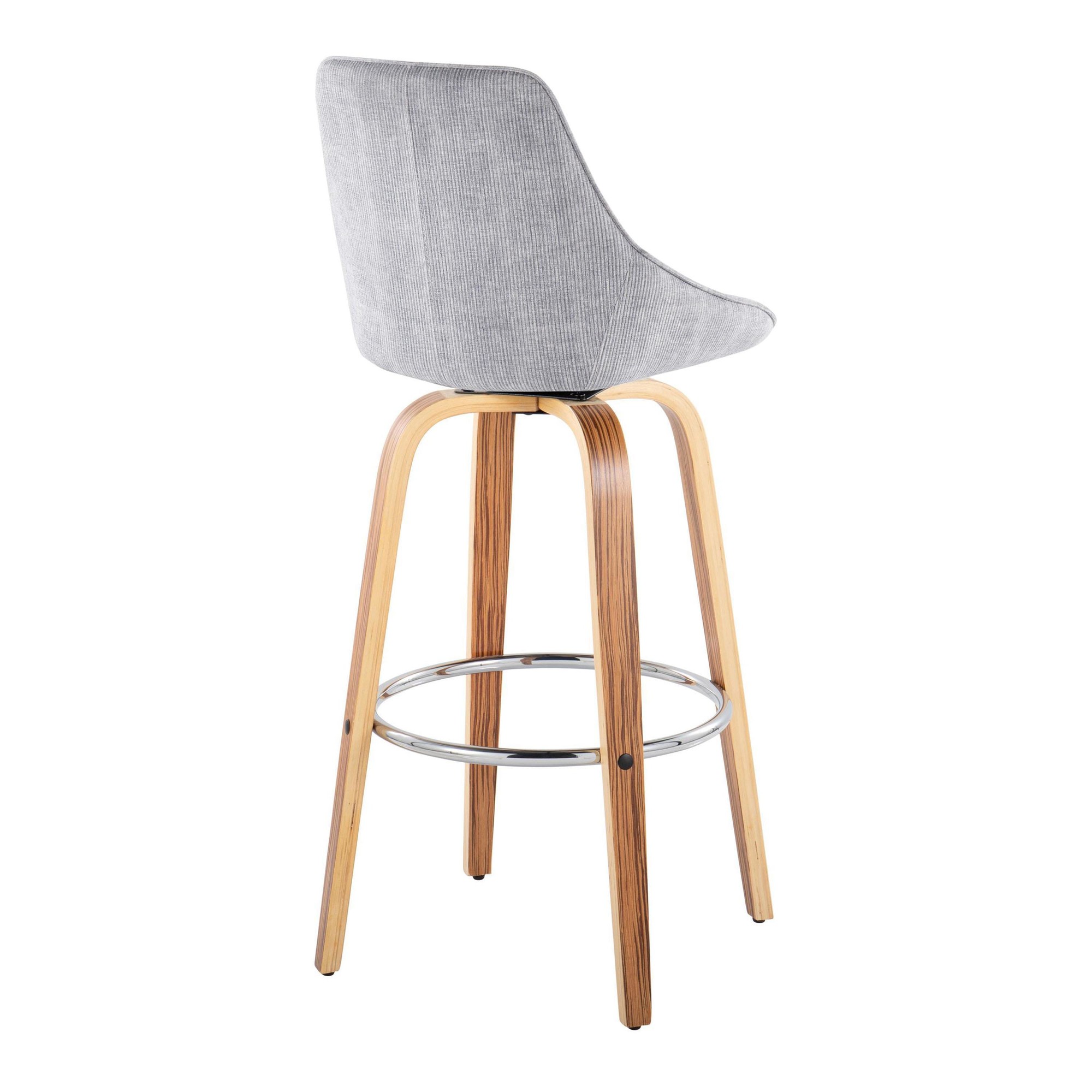 Diana 30 Zebra Wood Grey Corduroy Contemporary Barstools (Set of 2) 6 Diana 30 Zebra Wood Grey Corduroy Contemporary Barstools (Set of 2) - Image 6