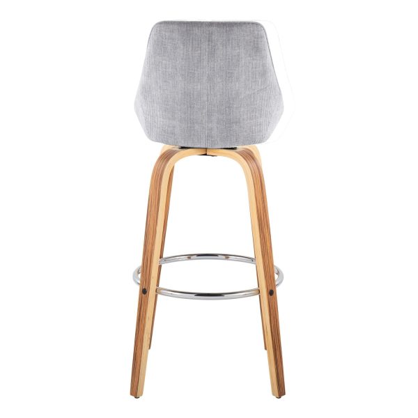 Diana 30 Zebra Wood Grey Corduroy Contemporary Barstools Set of 2 6