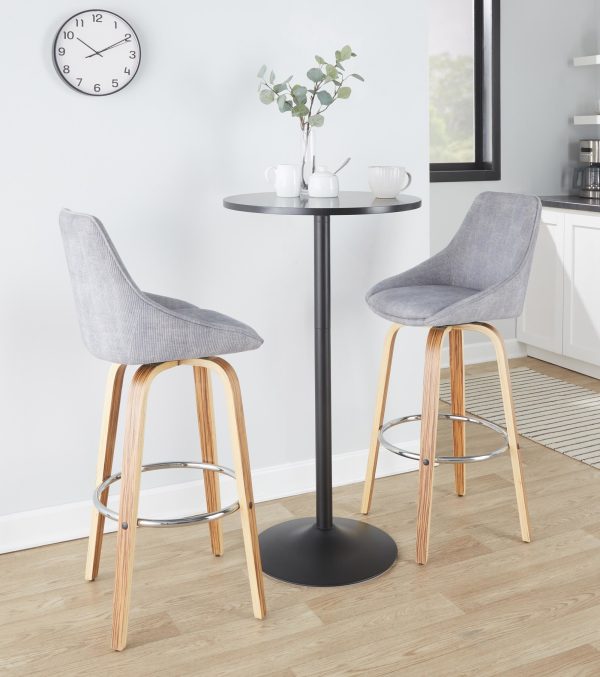 Diana 30 Zebra Wood Grey Corduroy Contemporary Barstools Set of 2