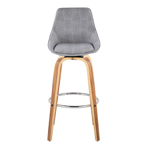Diana 30 Zebra Wood Grey Corduroy Contemporary Barstools Set of 2 7