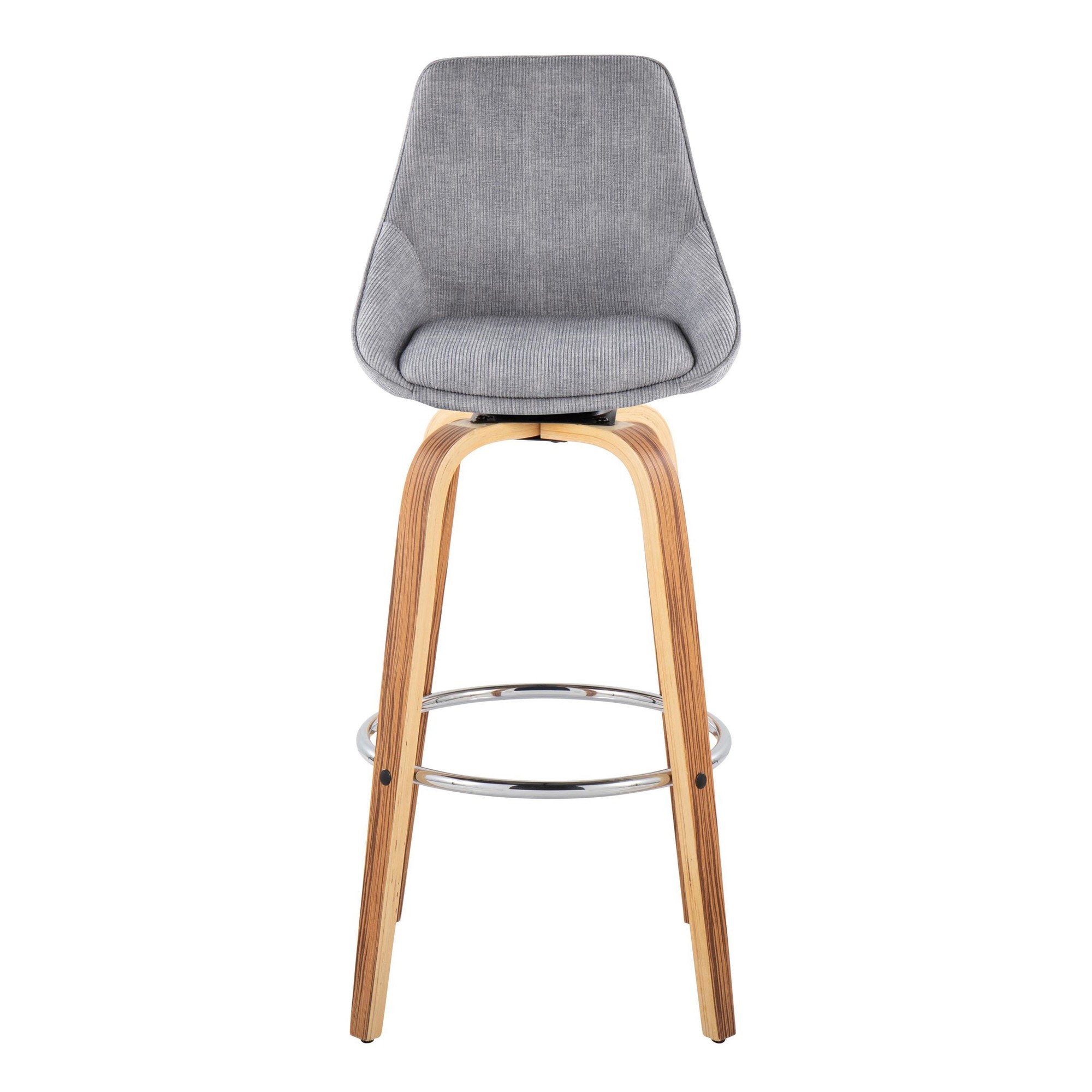 Diana 30 Zebra Wood Grey Corduroy Contemporary Barstools (Set of 2) 8 Diana 30 Zebra Wood Grey Corduroy Contemporary Barstools (Set of 2) - Image 8