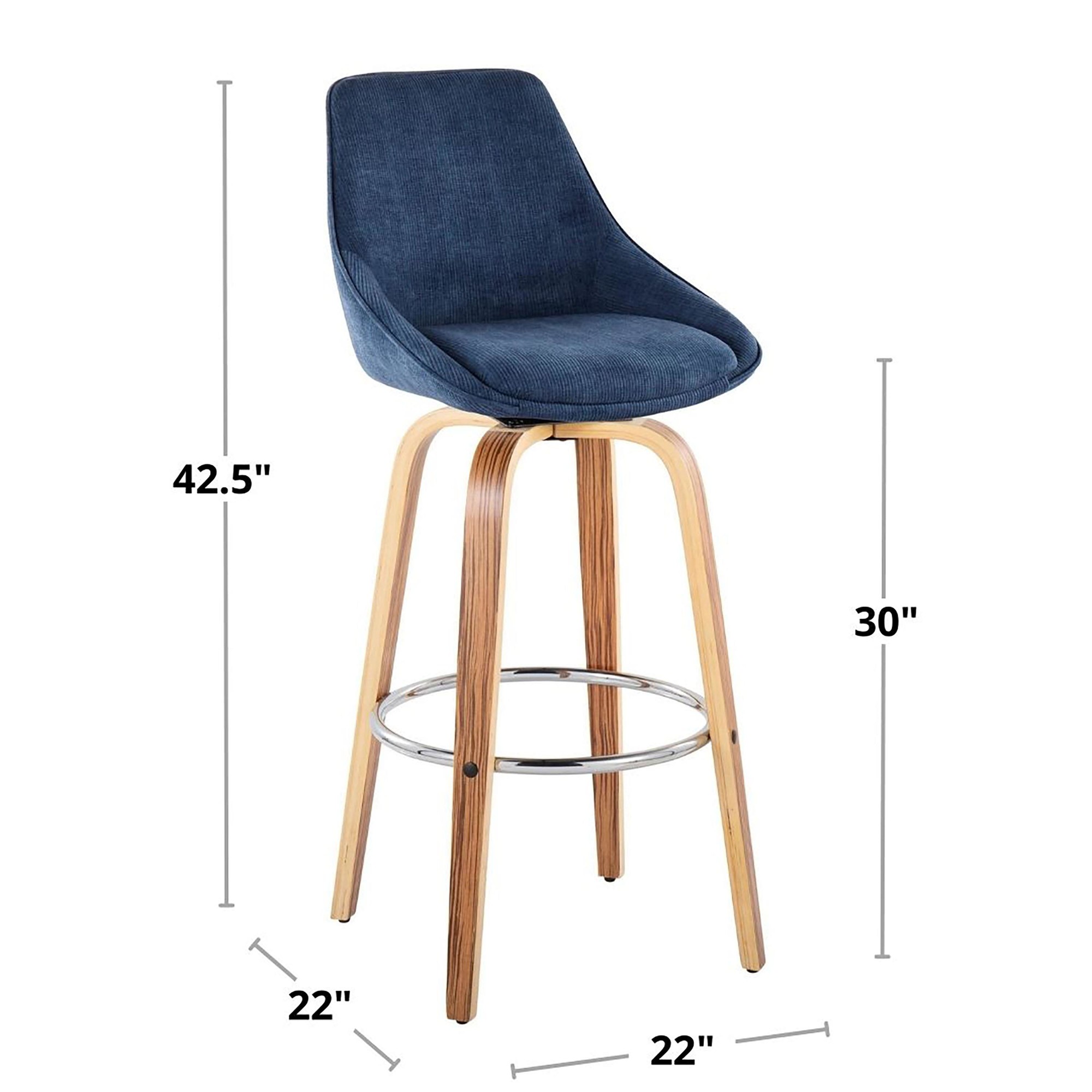 Diana 30 Zebra Wood Grey Corduroy Contemporary Barstools (Set of 2) 9 Diana 30 Zebra Wood Grey Corduroy Contemporary Barstools (Set of 2) - Image 9