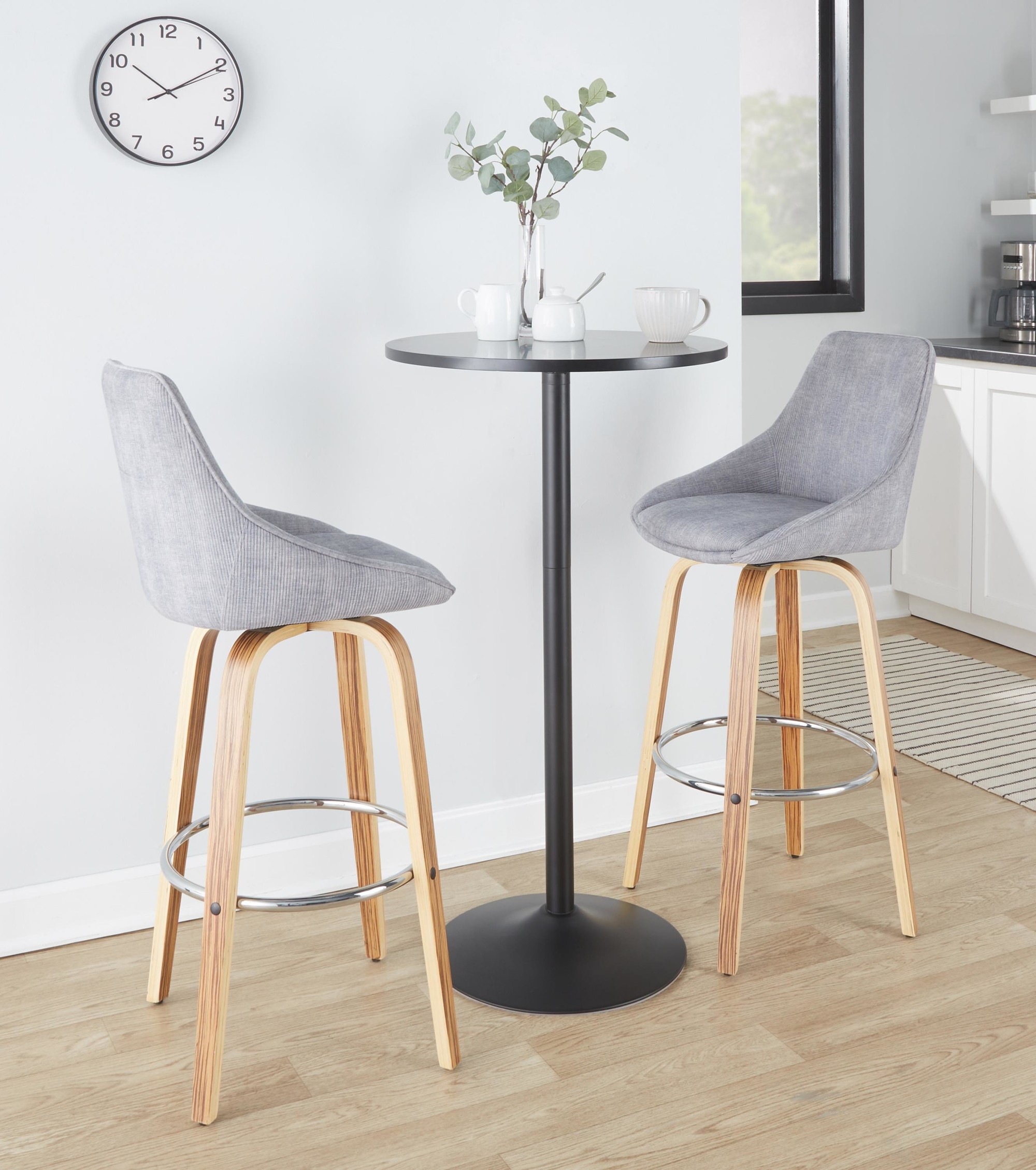 Diana 30 Zebra Wood Grey Corduroy Contemporary Barstools (Set of 2) 1 Diana 30 Zebra Wood Grey Corduroy Contemporary Barstools (Set of 2)