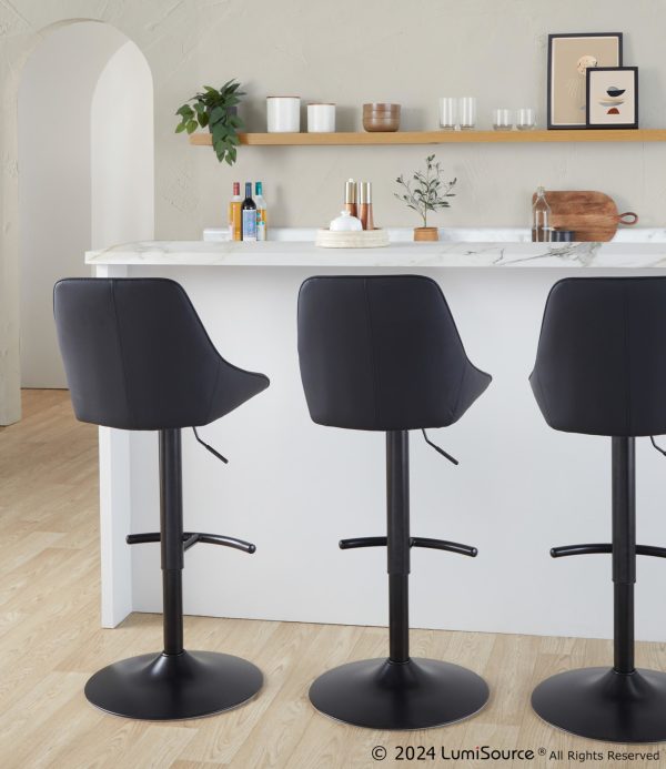 Diana Black Faux Leather Contemporary Adjustable Barstools Set of 2 1