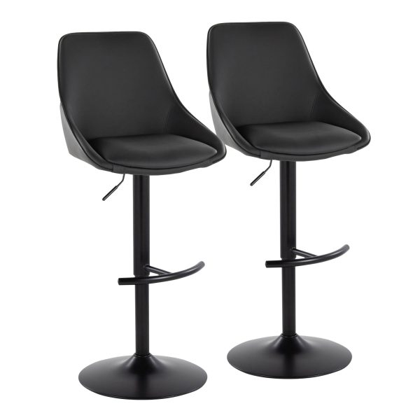 Diana Black Faux Leather Contemporary Adjustable Barstools Set of 2 2