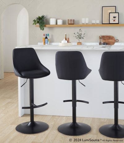 Diana Black Faux Leather Contemporary Adjustable Barstools (Set of 2)