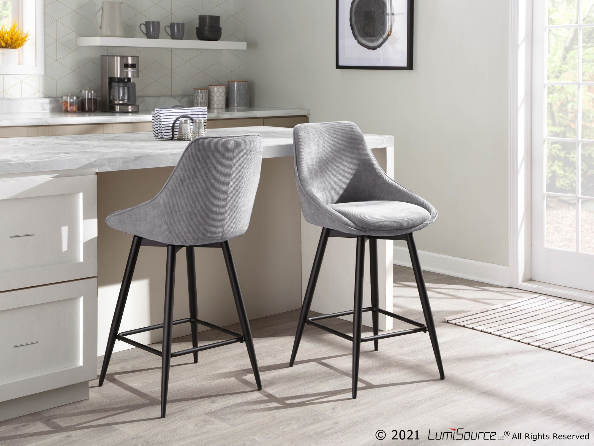 Diana Black Steel Grey Corduroy Contemporary Counter Stools (Set of 2) 5 Diana Black Steel Grey Corduroy Contemporary Counter Stools (Set of 2) - Image 5