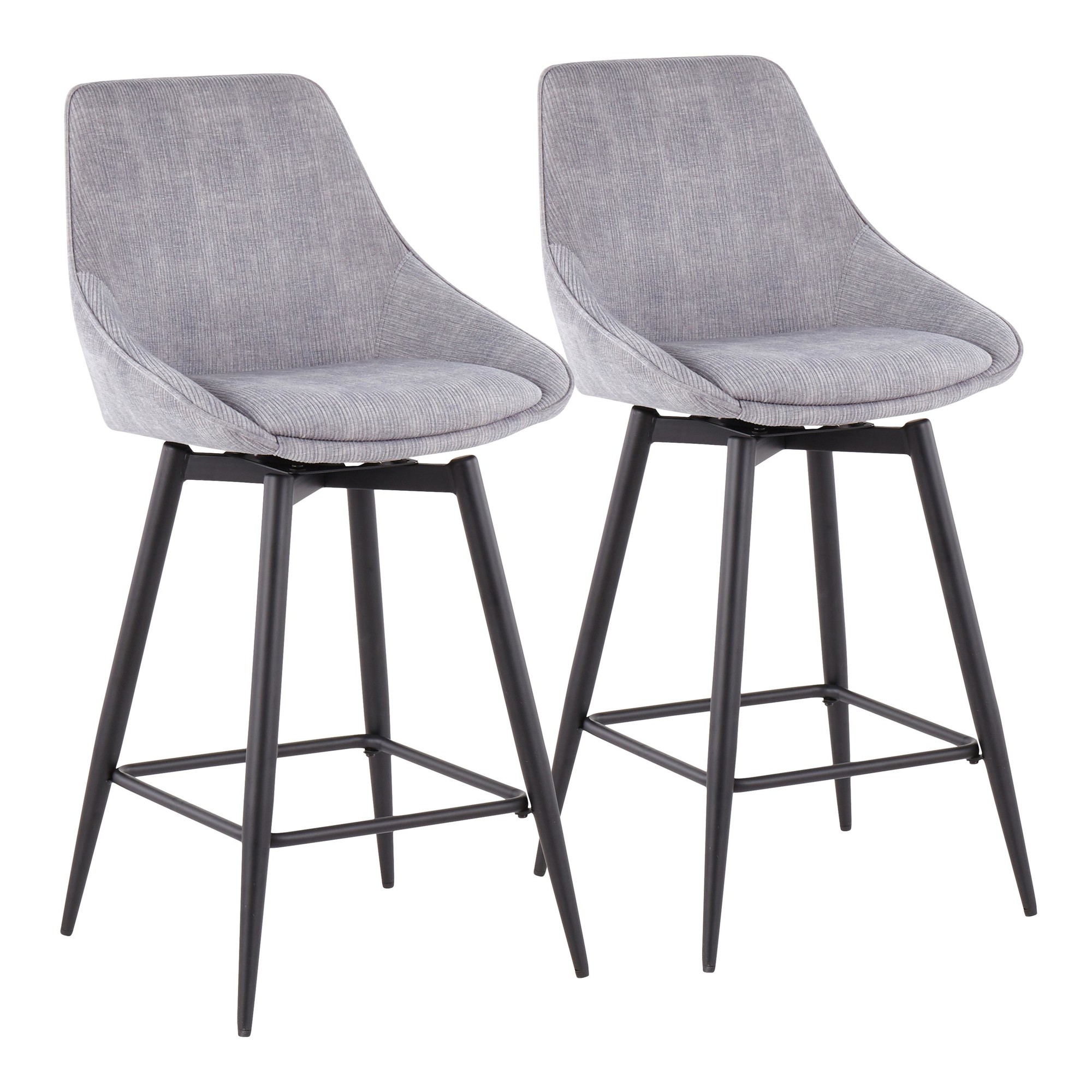 Diana Black Steel Grey Corduroy Contemporary Counter Stools (Set of 2) 6 Diana Black Steel Grey Corduroy Contemporary Counter Stools (Set of 2) - Image 6