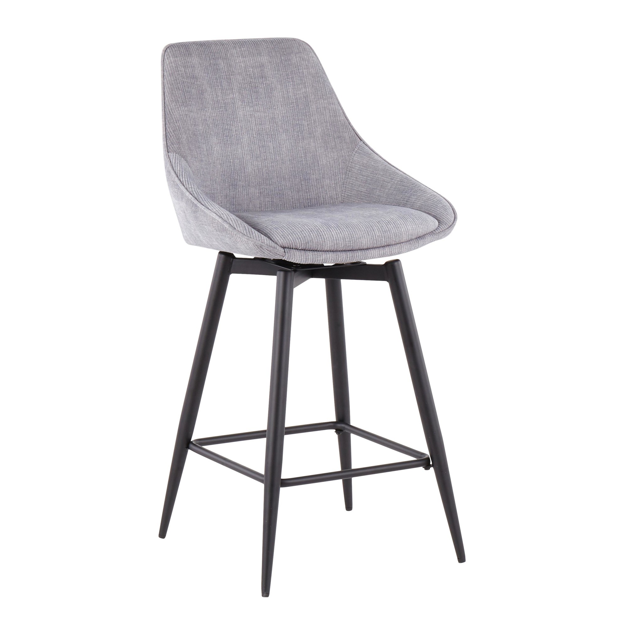 Diana Black Steel Grey Corduroy Contemporary Counter Stools (Set of 2) 7 Diana Black Steel Grey Corduroy Contemporary Counter Stools (Set of 2) - Image 7