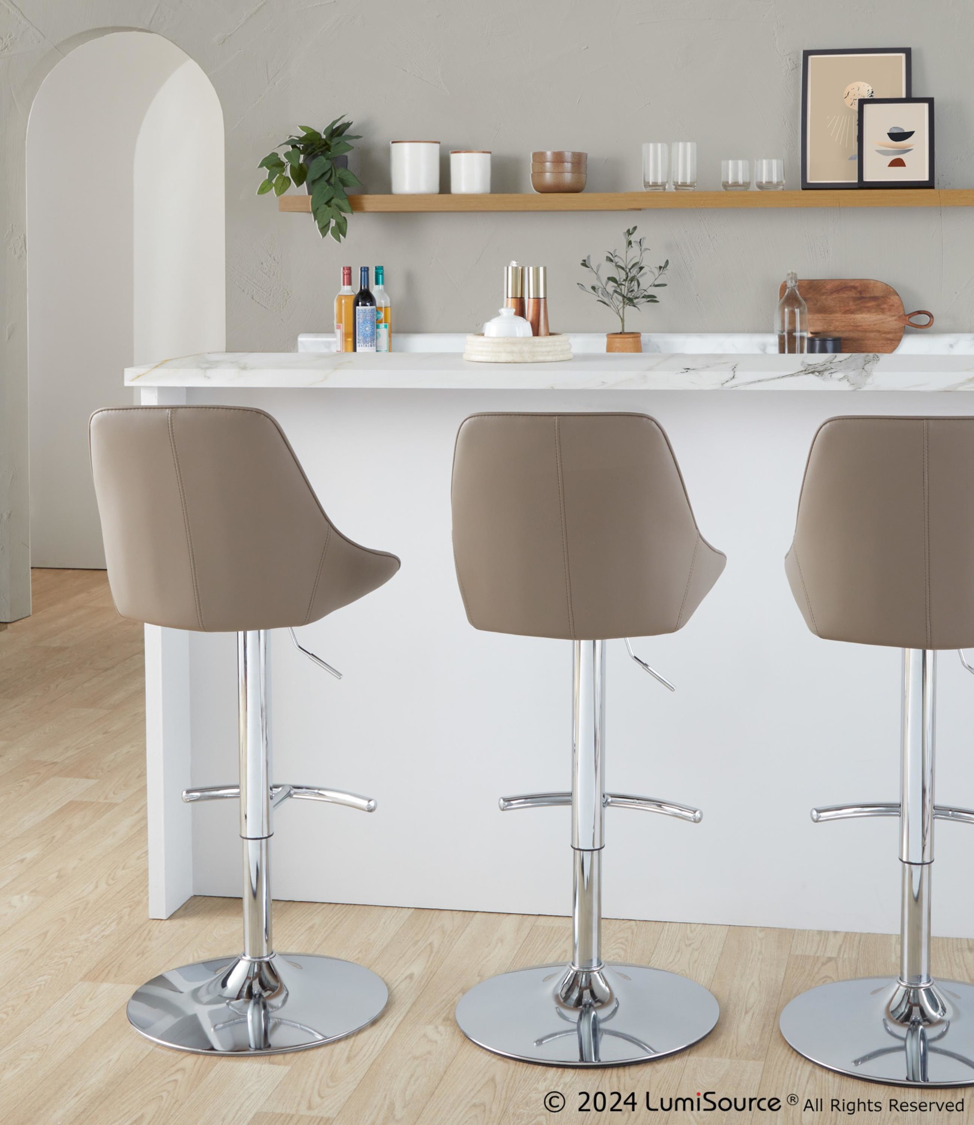 Diana Brown Faux Leather Chrome Contemporary Adjustable Barstool (Set of 2) 2 Diana Brown Faux Leather Chrome Contemporary Adjustable Barstool (Set of 2) - Image 2