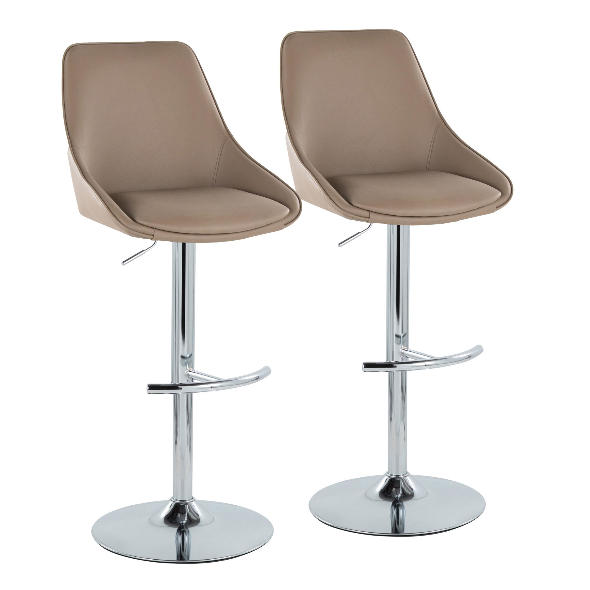 Diana Brown Faux Leather Chrome Contemporary Adjustable Barstool (Set of 2) 3 Diana Brown Faux Leather Chrome Contemporary Adjustable Barstool (Set of 2) - Image 3