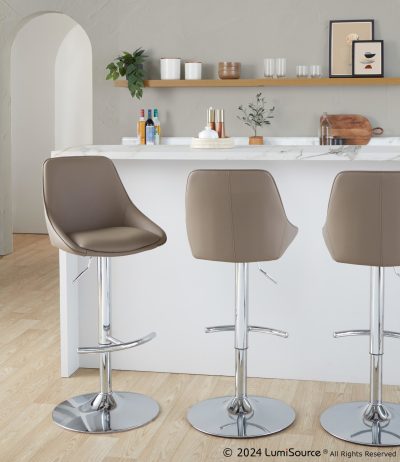 Diana Brown Faux Leather Chrome Contemporary Adjustable Barstool (Set of 2)