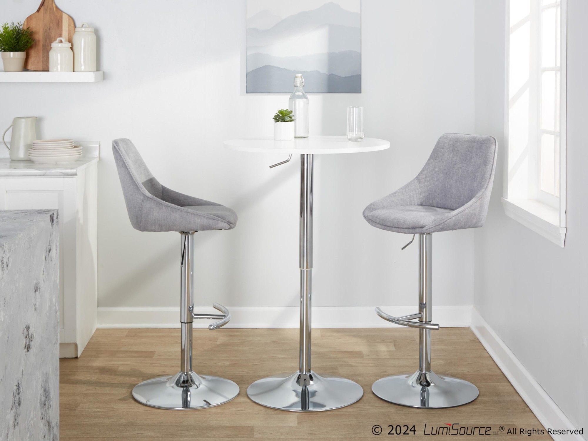 Diana Chrome Grey Corduroy Contemporary Adjustable Bar Stools (Set of 2) 3 Diana Chrome Grey Corduroy Contemporary Adjustable Bar Stools (Set of 2) - Image 3