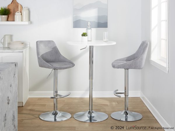 Diana Chrome Grey Corduroy Contemporary Adjustable Bar Stools Set of 2 3
