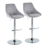 Diana Chrome Grey Corduroy Contemporary Adjustable Bar Stools (Set of 2) 16 Diana Chrome Grey Corduroy Contemporary Adjustable Bar Stools (Set of 2)