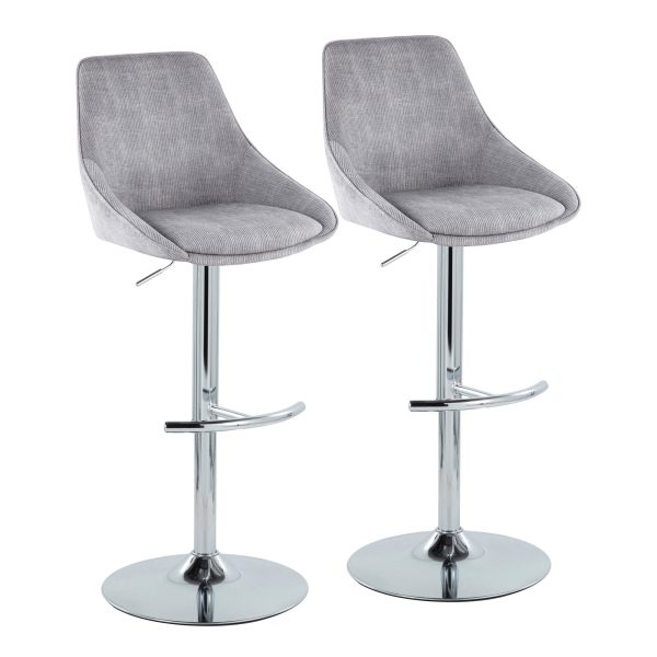 Diana Chrome Grey Corduroy Contemporary Adjustable Bar Stools Set of 2 4