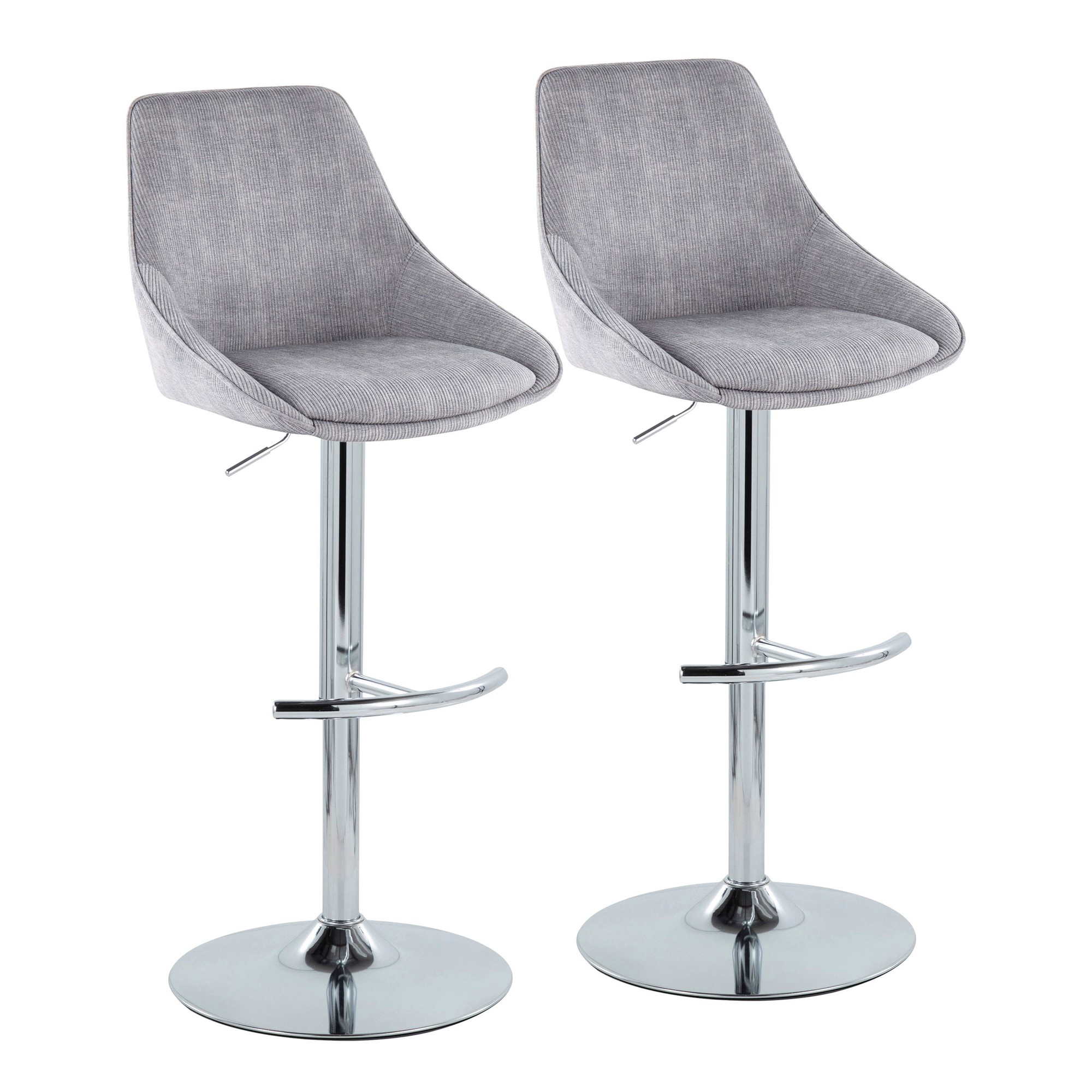 Diana Chrome Grey Corduroy Contemporary Adjustable Bar Stools (Set of 2) 5 Diana Chrome Grey Corduroy Contemporary Adjustable Bar Stools (Set of 2) - Image 5