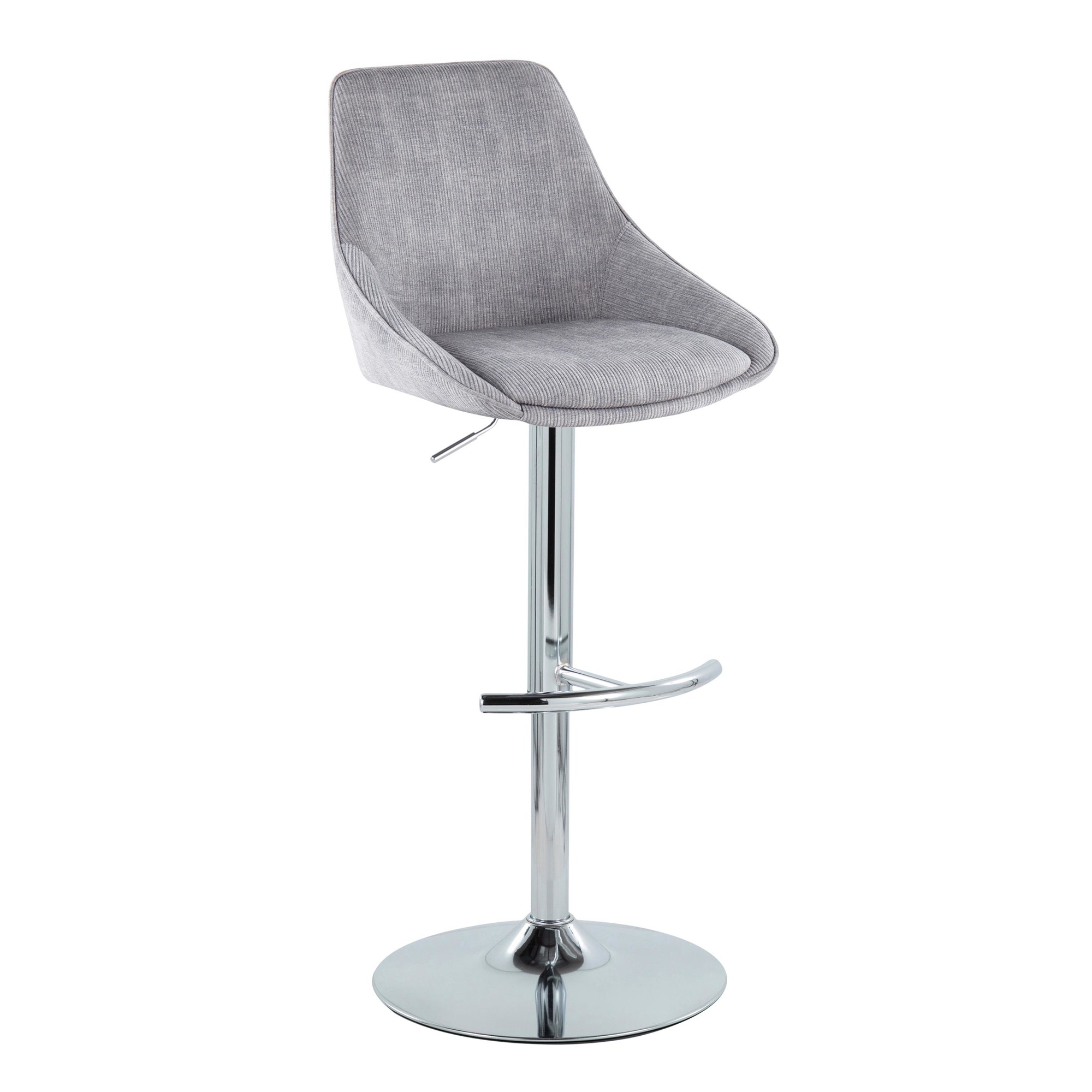 Diana Chrome Grey Corduroy Contemporary Adjustable Bar Stools (Set of 2) 6 Diana Chrome Grey Corduroy Contemporary Adjustable Bar Stools (Set of 2) - Image 6