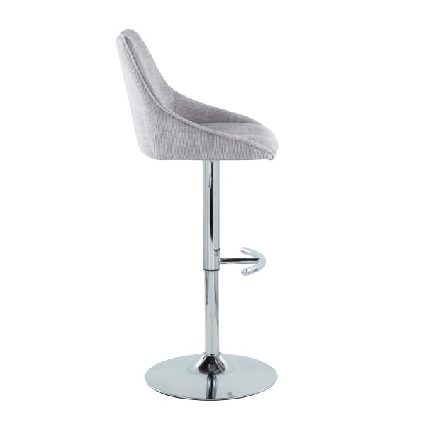 Diana Chrome Grey Corduroy Contemporary Adjustable Bar Stools Set of 2 6