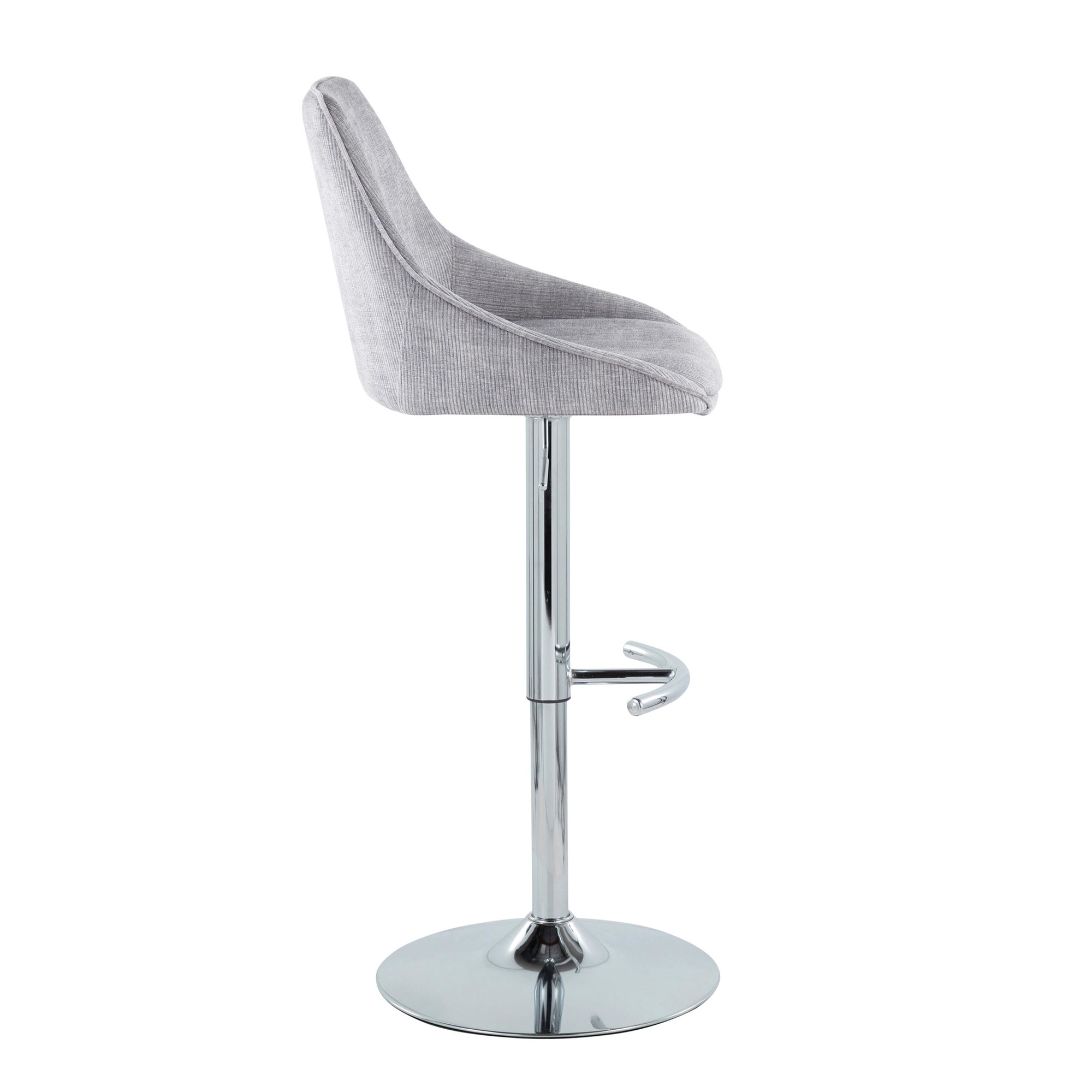 Diana Chrome Grey Corduroy Contemporary Adjustable Bar Stools (Set of 2) 7 Diana Chrome Grey Corduroy Contemporary Adjustable Bar Stools (Set of 2) - Image 7