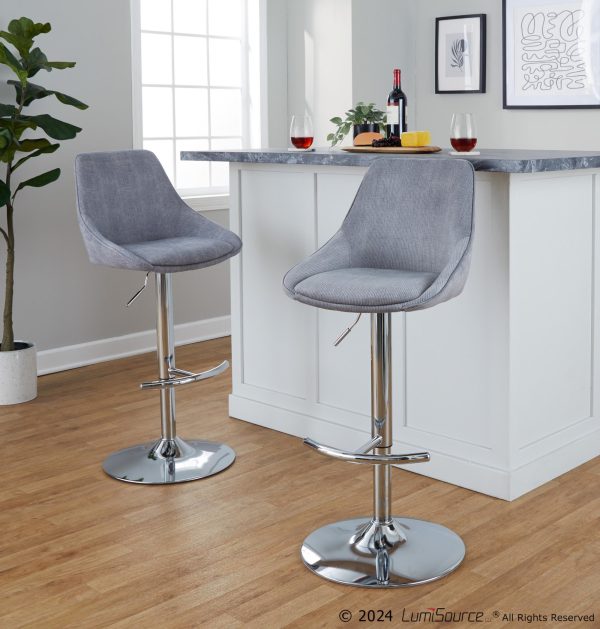 Diana Chrome Grey Corduroy Contemporary Adjustable Bar Stools Set of 2
