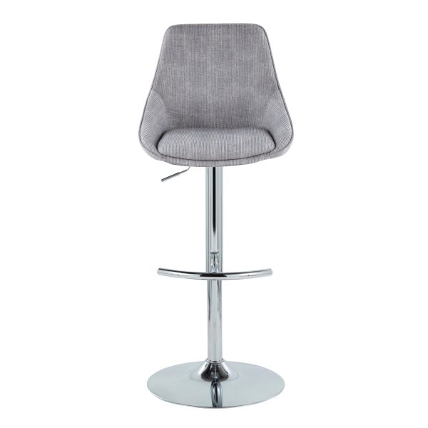 Diana Chrome Grey Corduroy Contemporary Adjustable Bar Stools Set of 2 9