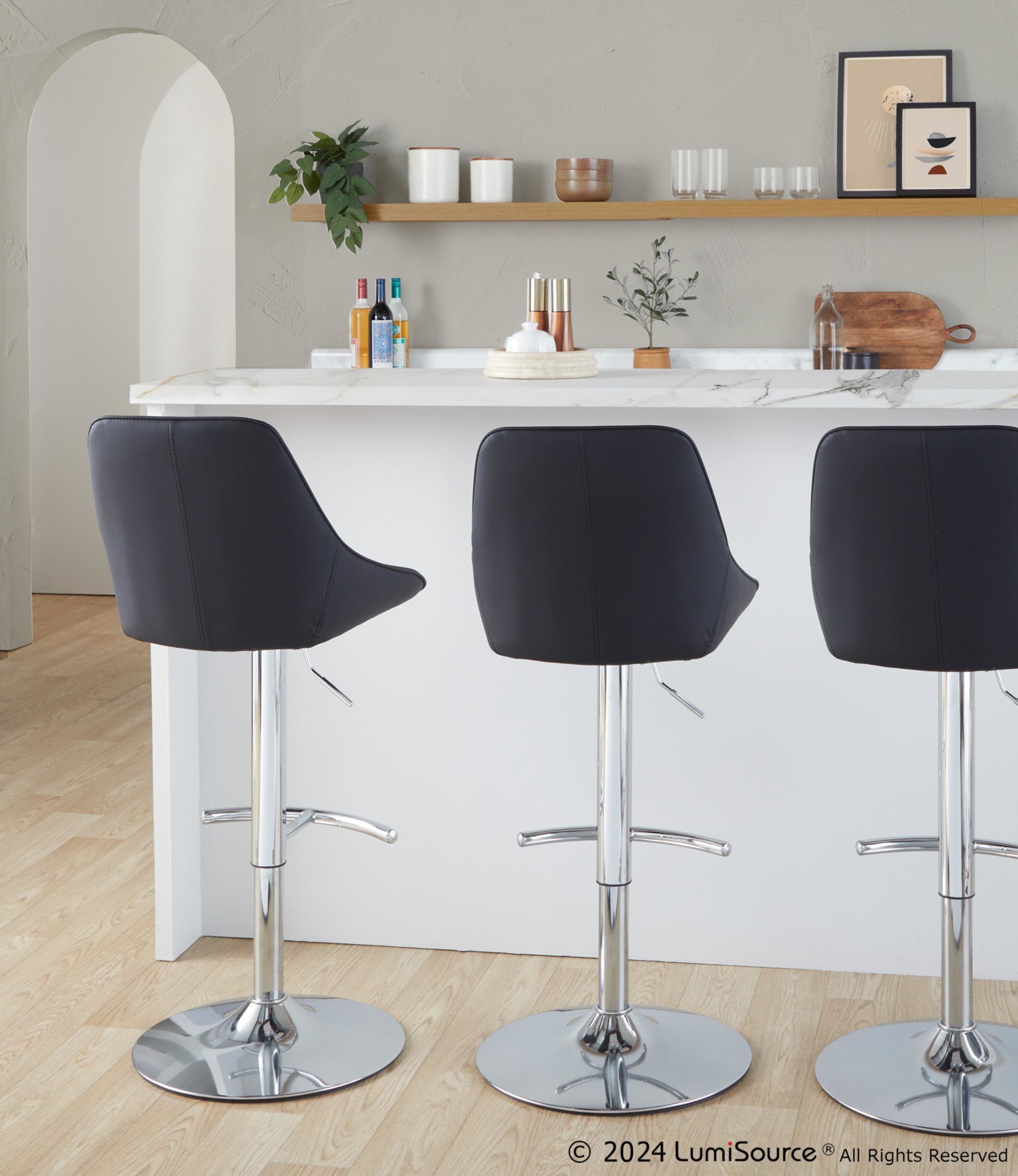 Diana Chrome and Black Faux Leather Contemporary Barstool (Set of 2) 2 Diana Chrome and Black Faux Leather Contemporary Barstool (Set of 2) - Image 2