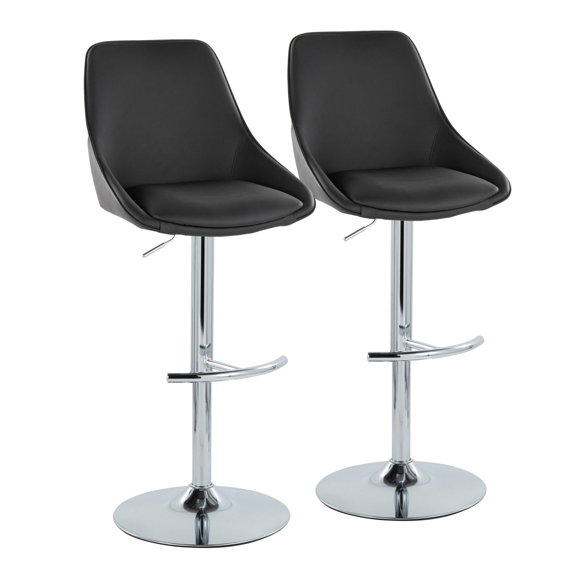 Diana Chrome and Black Faux Leather Contemporary Barstool (Set of 2) 3 Diana Chrome and Black Faux Leather Contemporary Barstool (Set of 2) - Image 3