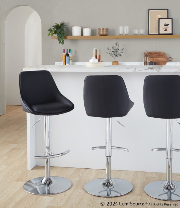 Diana Chrome and Black Faux Leather Contemporary Barstool Set of 2