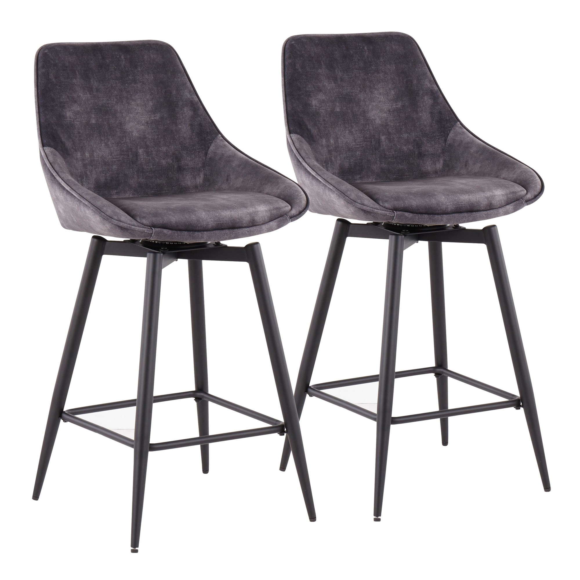 Diana Contemporary Black Steel Grey Velvet Counter Stools (Set of 2) 6 Diana Contemporary Black Steel Grey Velvet Counter Stools (Set of 2) - Image 6