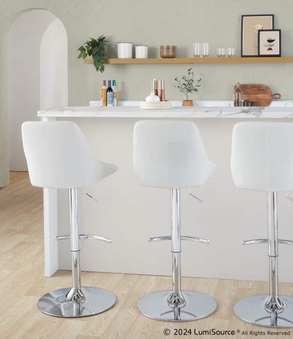 Diana Contemporary Chrome and White Adjustable Barstool Set of 2 1