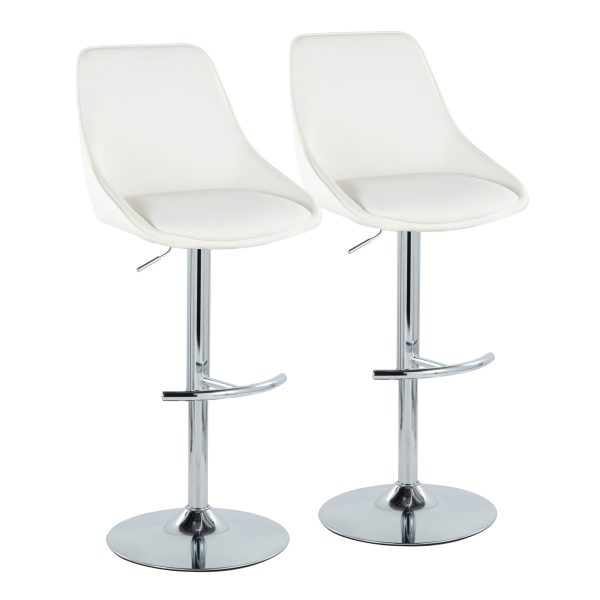 Diana Contemporary Chrome and White Adjustable Barstool Set of 2 2