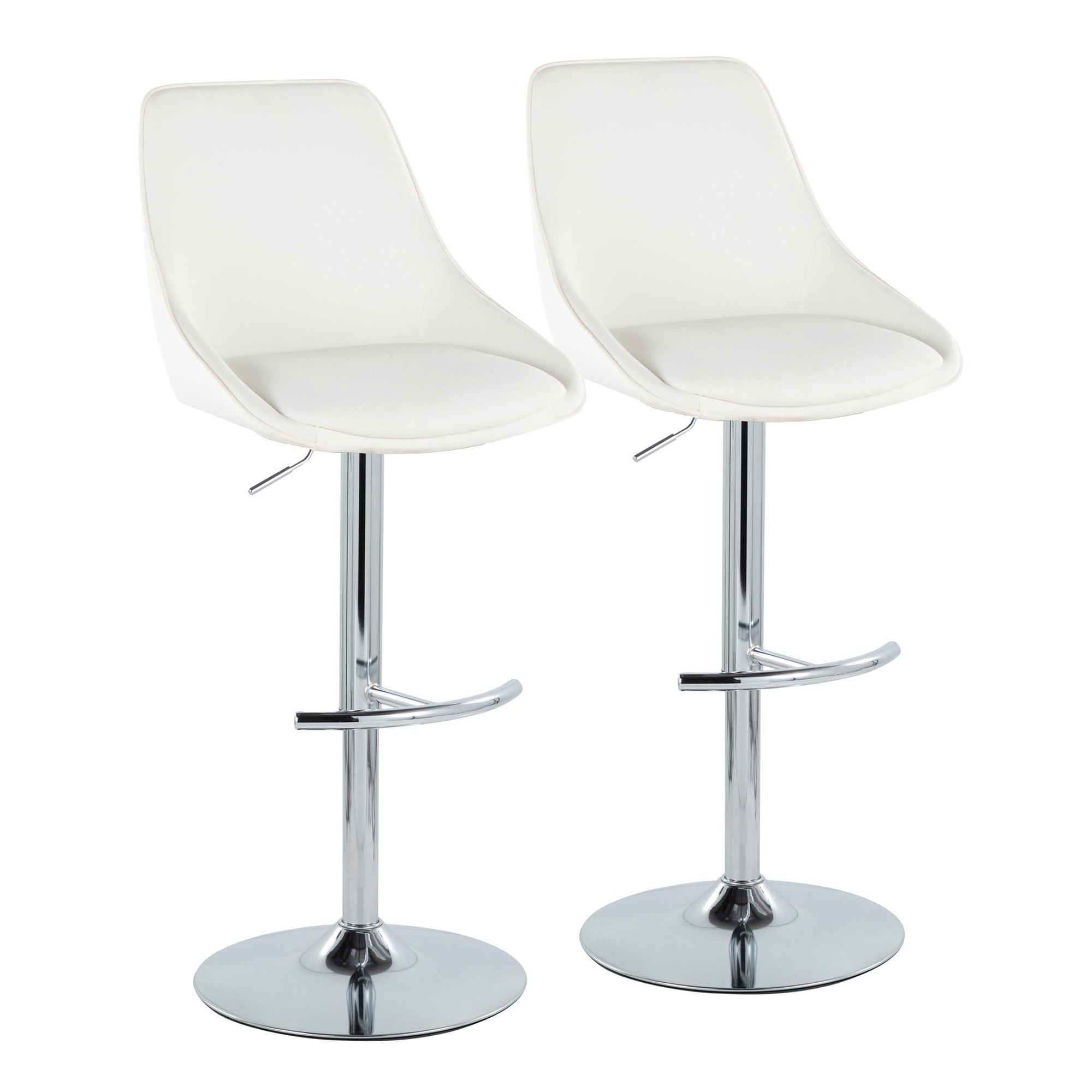 Diana Contemporary Chrome and White Adjustable Barstool (Set of 2) 3 Diana Contemporary Chrome and White Adjustable Barstool (Set of 2) - Image 3