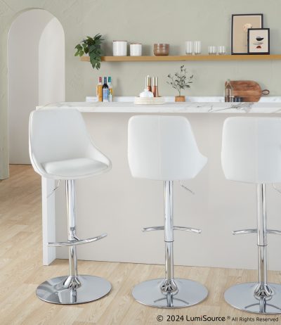 Diana Contemporary Chrome and White Adjustable Barstool (Set of 2)