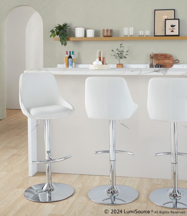 Diana Contemporary Chrome and White Adjustable Barstool Set of 2