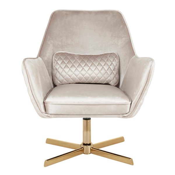Diana Contemporary Gold Metal Champagne Velvet Swivel Lounge Chair 6