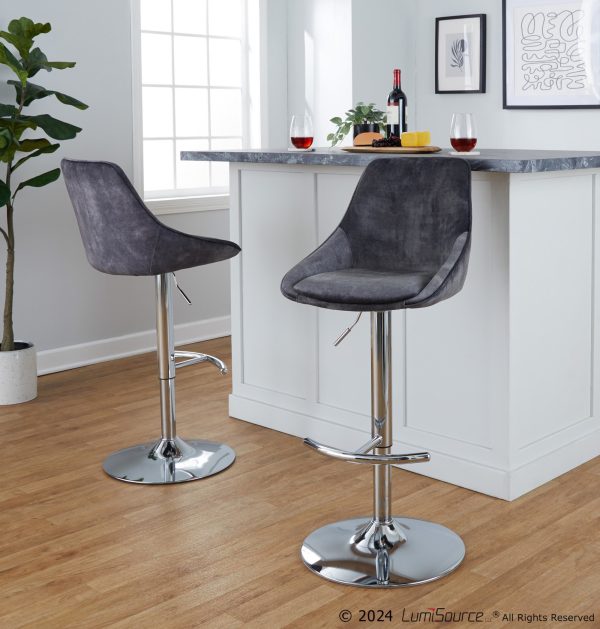 Diana Contemporary Grey Velvet Adjustable Bar Stools Set of 2 1