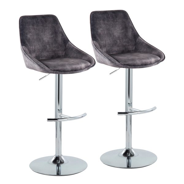 Diana Contemporary Grey Velvet Adjustable Bar Stools Set of 2 4