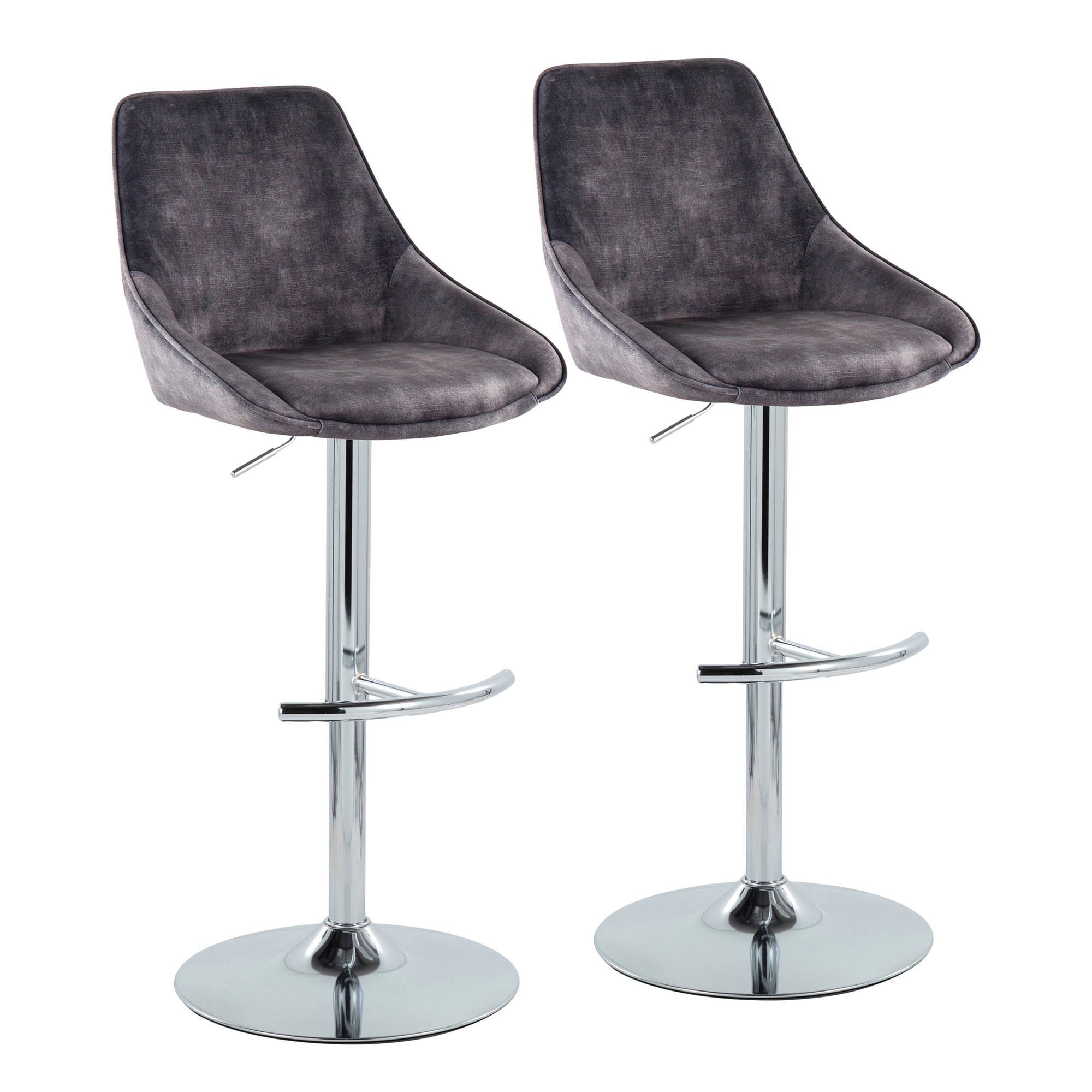 Diana Contemporary Grey Velvet Adjustable Bar Stools (Set of 2) 5 Diana Contemporary Grey Velvet Adjustable Bar Stools (Set of 2) - Image 5