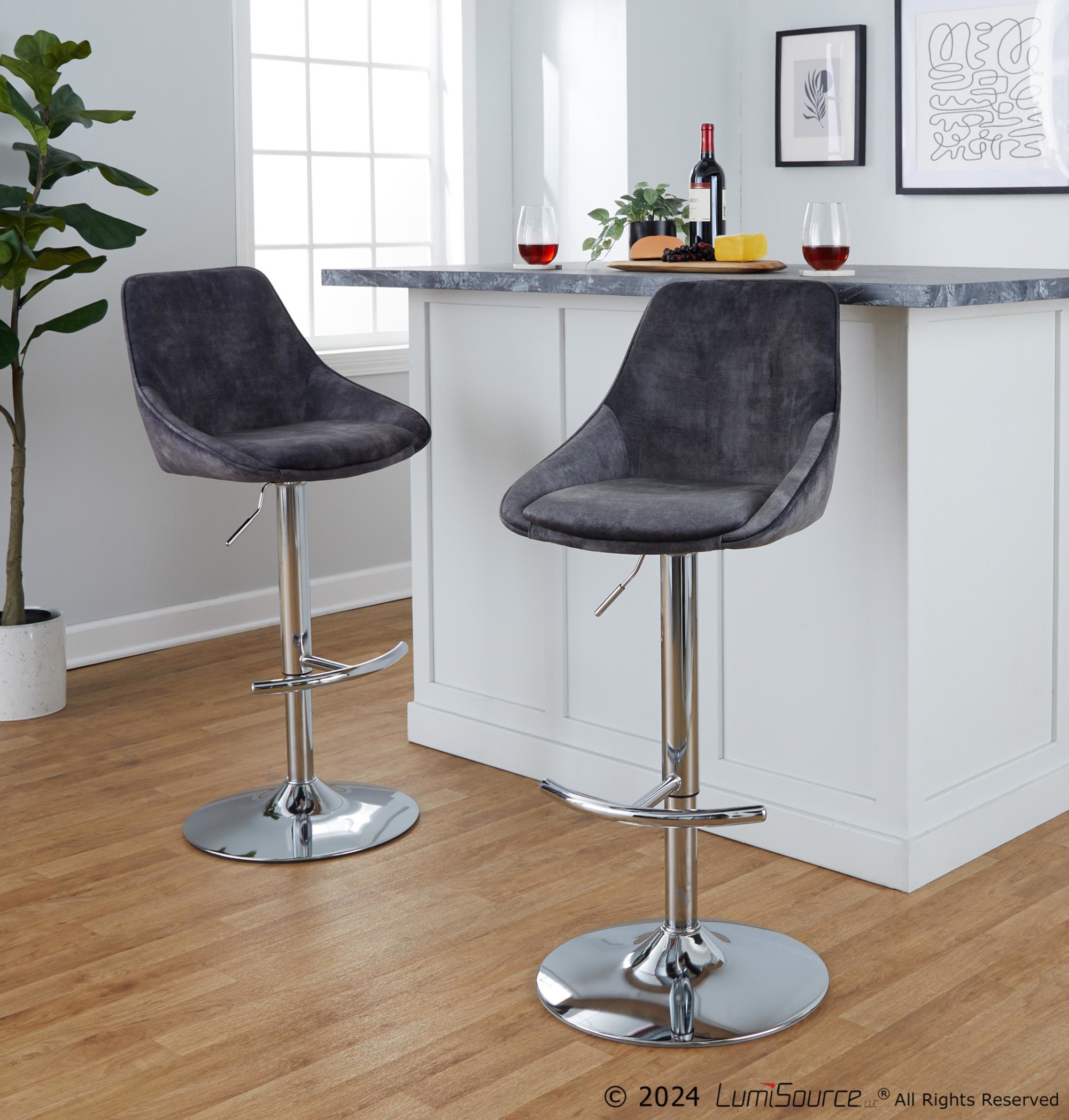 Diana Contemporary Grey Velvet Adjustable Bar Stools (Set of 2) 1 Diana Contemporary Grey Velvet Adjustable Bar Stools (Set of 2)