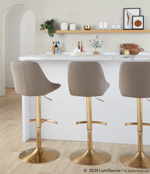 Diana Gold Brown Contemporary Adjustable Barstools Set of 2 1