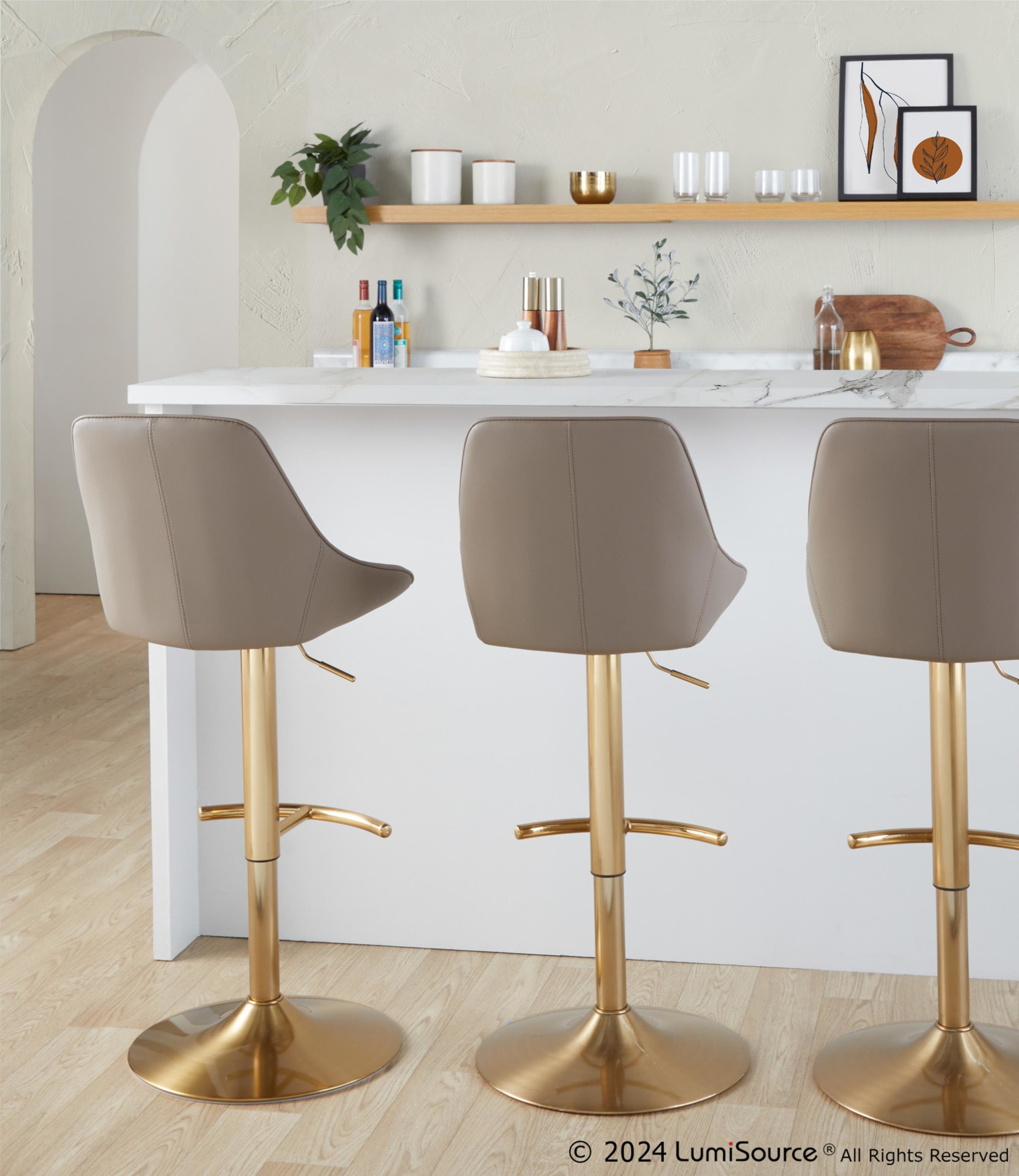 Diana Gold Brown Contemporary Adjustable Barstools (Set of 2) 2 Diana Gold Brown Contemporary Adjustable Barstools (Set of 2) - Image 2