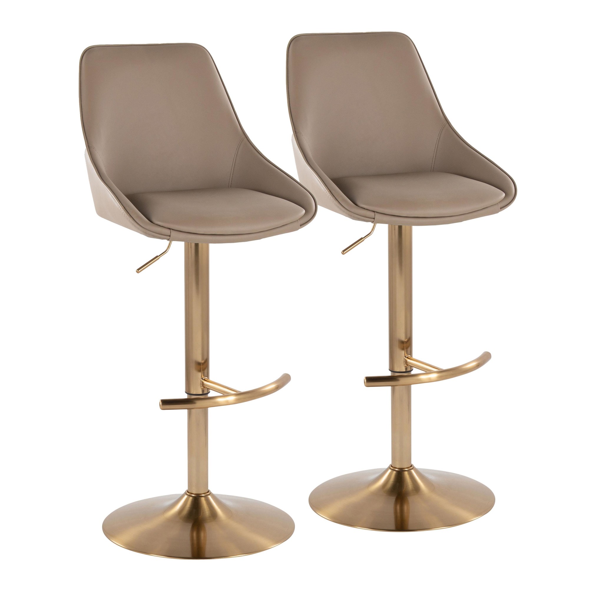 Diana Gold Brown Contemporary Adjustable Barstools (Set of 2) 3 Diana Gold Brown Contemporary Adjustable Barstools (Set of 2) - Image 3