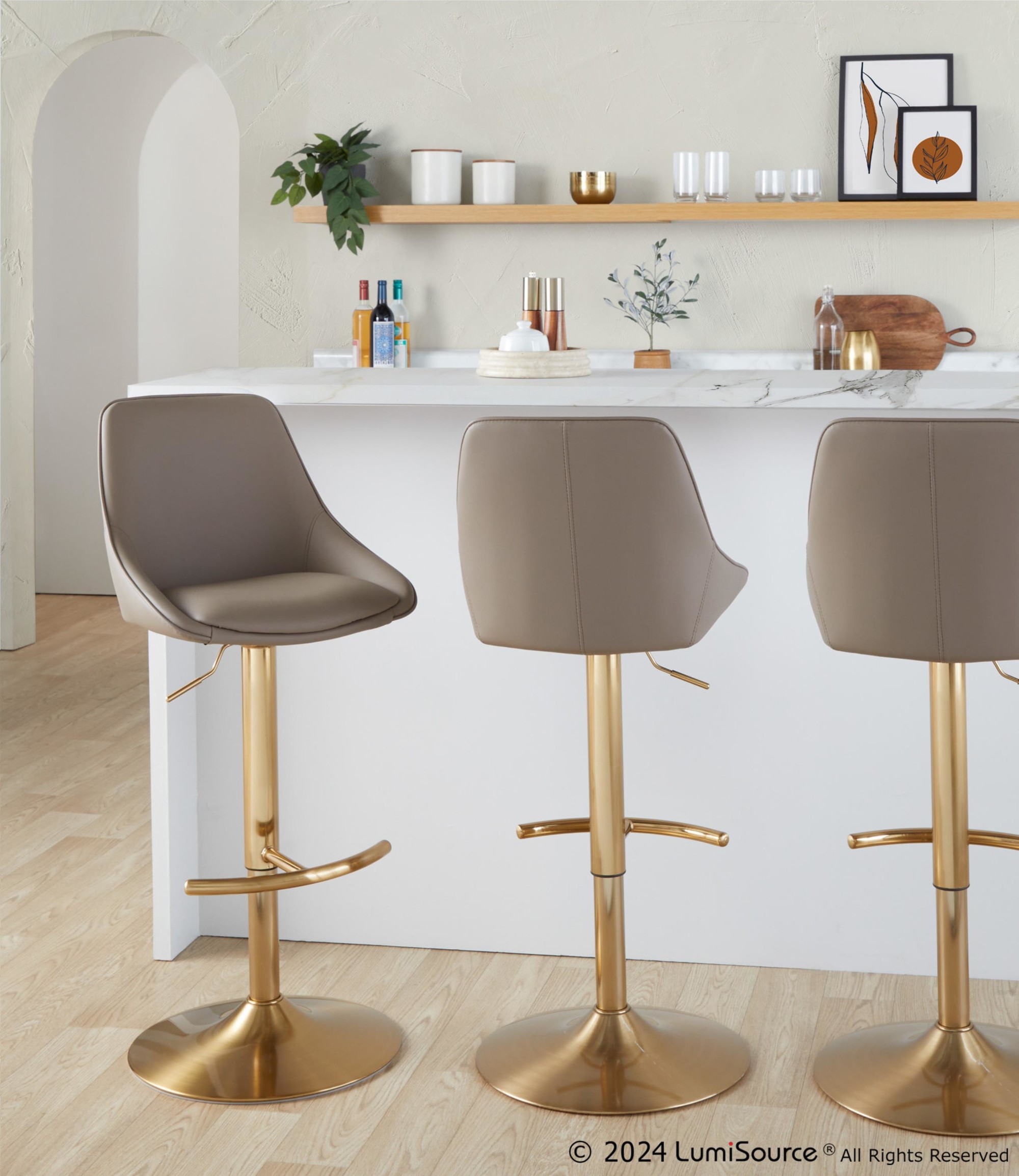 Diana Gold Brown Contemporary Adjustable Barstools (Set of 2) 1 Diana Gold Brown Contemporary Adjustable Barstools (Set of 2)